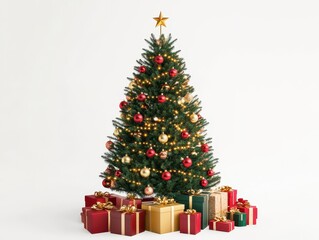 Obraz premium A Majestic Christmas Tree with Gleaming Ornaments and Festive Gifts