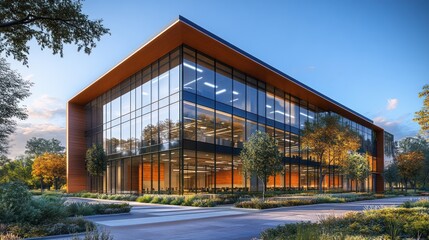 Modern Glass Office Building Architectural Rendering