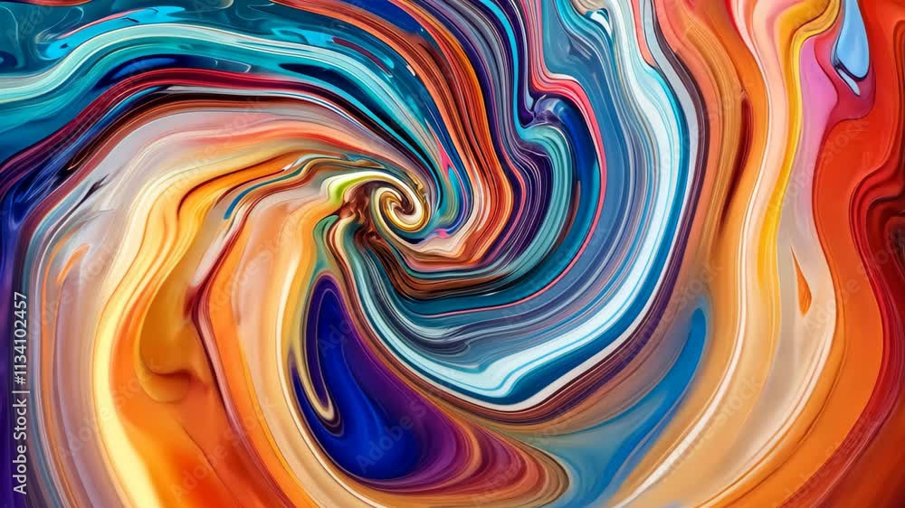 Aufkleber an video of a vibrant abstract painting featuring a combination of multicolored lines and swirling p