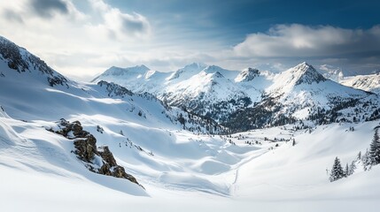 Obraz premium A snowy mountain range with a clear blue sky