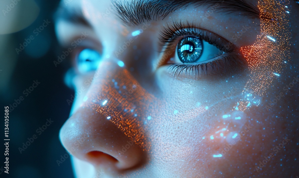Poster close-up of an eye with digital effects, symbolizing technology and perception.