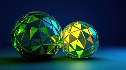 Abstract Geometric Spheres in Neon Green and Yellow