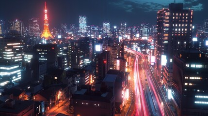 Obraz premium Long Exposure Shot of Vibrant Light Trails Across a Cityscape