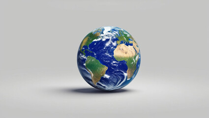 Earth floating against neutral background, showcasing continents and oceans with vibrant colors
