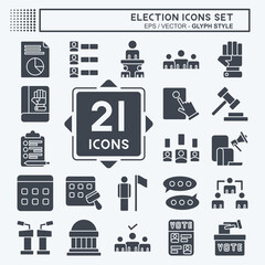 Icon Set Election. related to Education symbol. glyph style. simple design editable