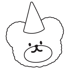 Cute outline of teddy bear with party hat for animal, zoo, souvenir shop, cartoon character, mascot, patch, doll, brooch, festive Christmas decoration, celebration, kid colouring book, art, painting	

