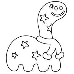 Cute outline of dinosaur wearing scarf for Christmas and New Year festive decoration, cartoon, winter elements, animals, sticker, happy holiday, amusement park, doll, kid colouring book, art, painting