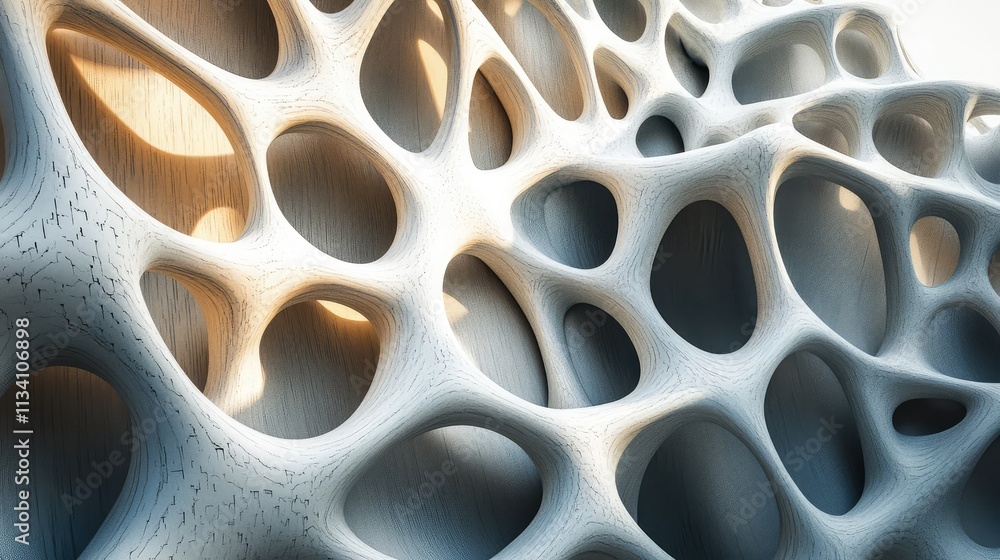 Poster a bio-inspired made from interlocking geometric shapes, mimicking the structural patterns of natural