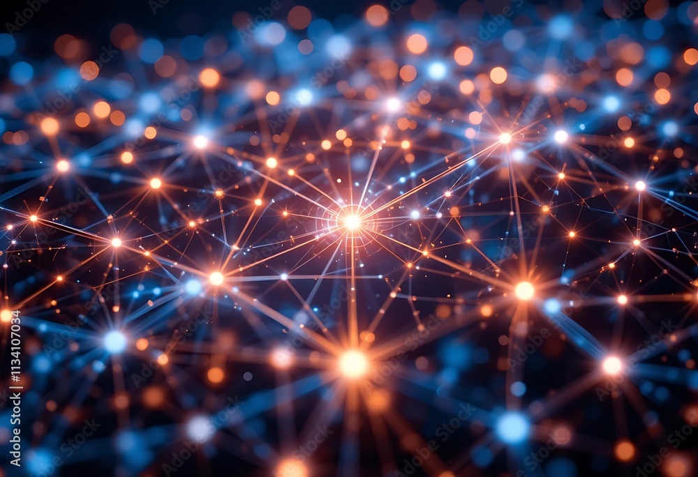 Poster a glowing network of nodes forming a digital web structure