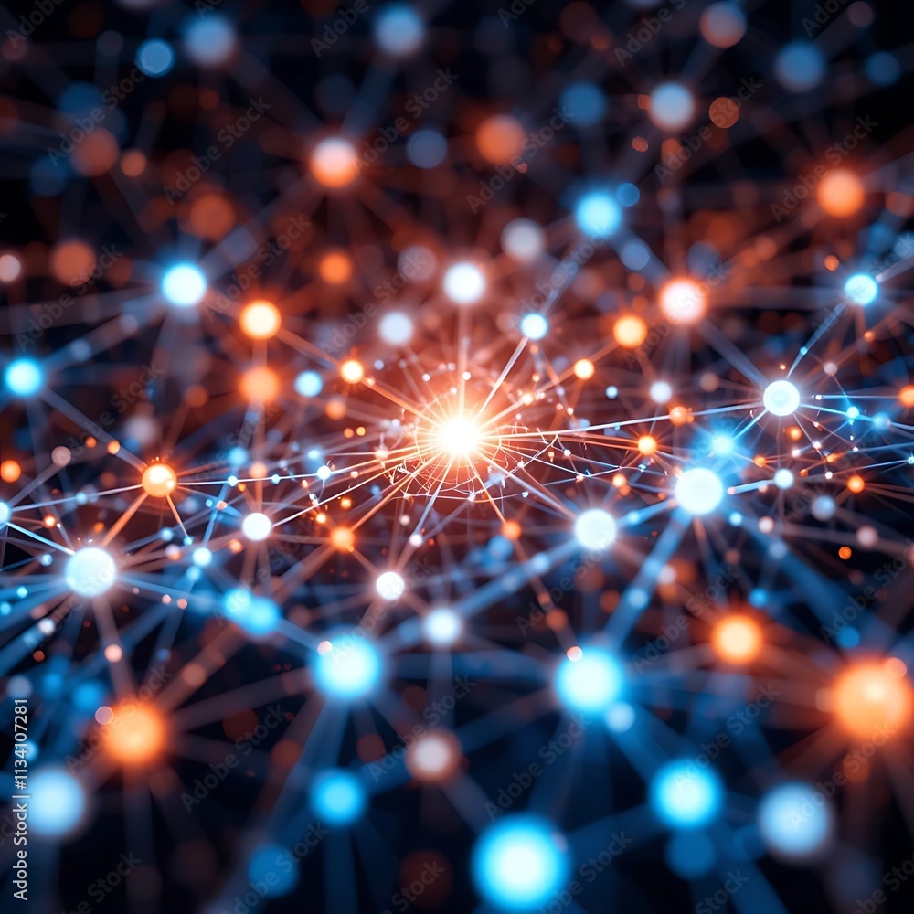 Poster a glowing network of nodes forming a digital web structure