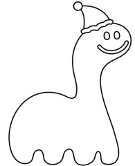 Cute outline of dinosaur wearing winter hat for Christmas and New Year festive decoration, cartoon character, mascot, animal, sticker, holiday, zoo, amusement park, kid colouring book, art, painting	
