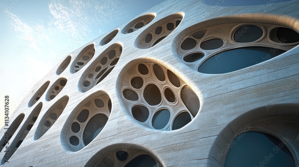 Poster a bio-inspired made from interlocking geometric shapes, mimicking the structural patterns of natural