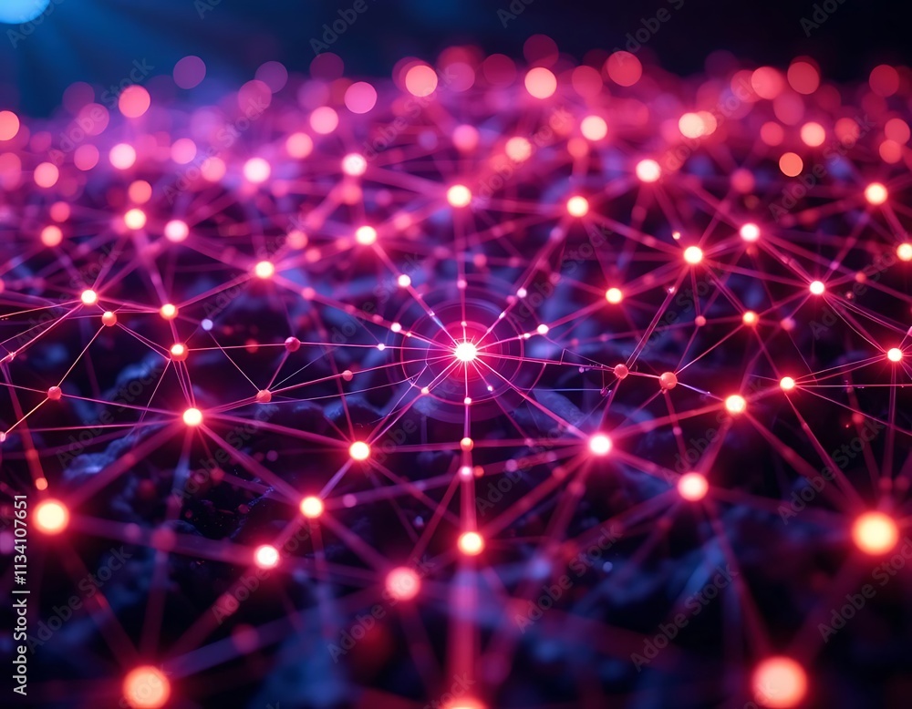 Poster a glowing network of nodes forming a digital web structure