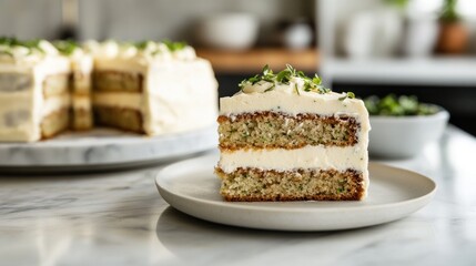 A Slice of Zucchini Cake with Cream Cheese Frosting