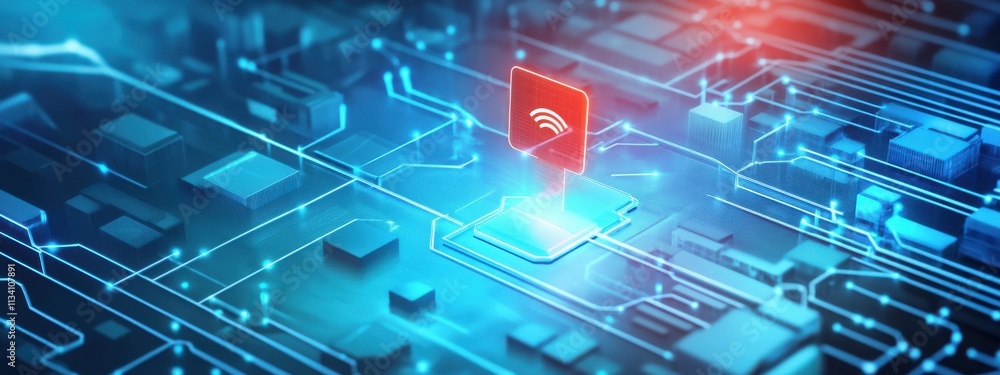 Aufkleber futuristic digital circuit board with wireless signal icon representing advanced technology and conn