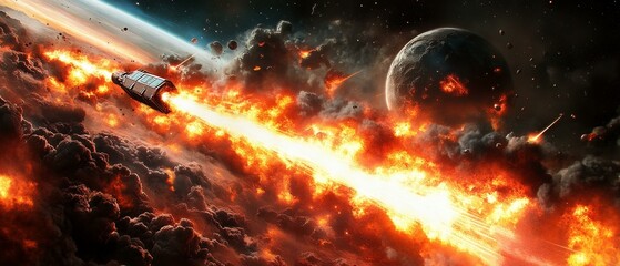 Explosive Battle in Space: A Visual Spectacle of Destruction and Survival, Explosive Battle in Space: A Visual Spectacle of Destruction and