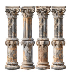 a group of pillars with a white background
