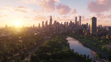 Obraz premium Melbourne Cityscape with Panorama View (16K Resolution)