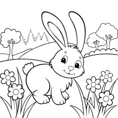 Adorable Bunny Rabbit in Spring Meadow Coloring Page
