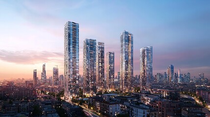 Naklejka premium Milan Cityscape at Sunset - Panoramic View with New Developments