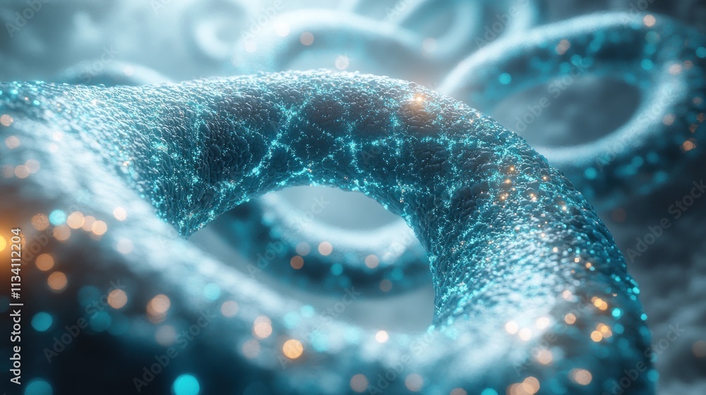 Poster abstract microscopic cyan network structure.