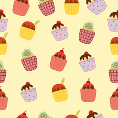 seamless pattern with cupcakes. Cupcake seamless pattern. Set Of cupcake. Cute Cupcakes Seamless Pattern.