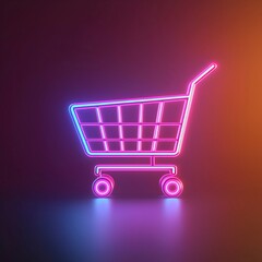 Neon Shopping Cart Design in Vibrant Glow