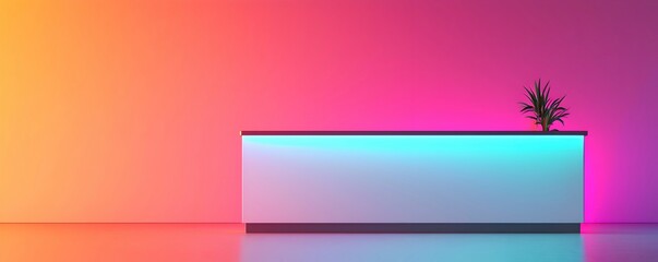 Obraz premium Modern Minimalist Reception Desk with Neon Lights