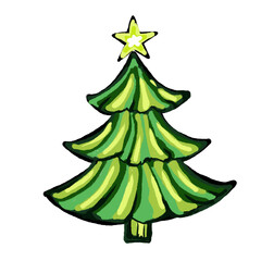 Christmas trees is gradient green color  with a bright star on top  transparent background