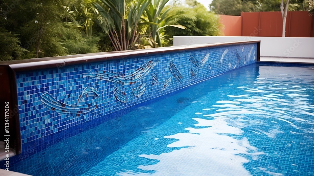 Poster stunning abstract view of a swimming pool with a vibrant underwater mosaic tile design creating a me