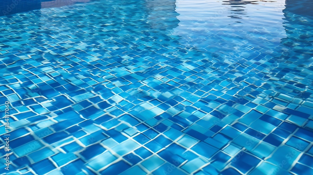 Poster a serene and visually captivating pool design with underwater tiles that create a mesmerizing mosaic