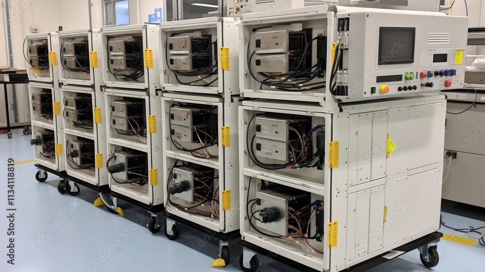 Poster automated laser welding machines precisely assembling electric vehicle battery packs in a high tech 