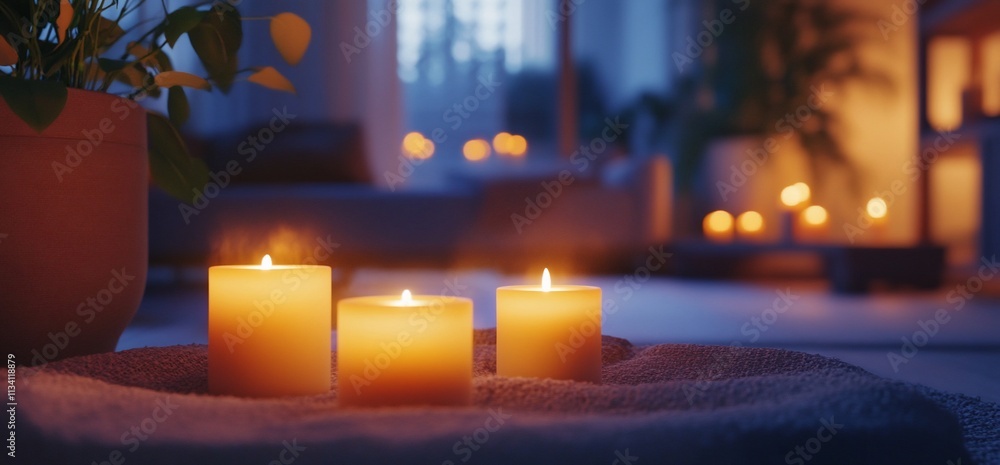 Aufkleber A serene setting with glowing candles, creating a calming atmosphere.