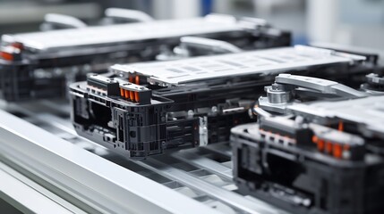 Automated machinery assembling electric vehicle batteries in a state of the art high tech production facility  Efficient and sustainable manufacturing process for the future of transportation