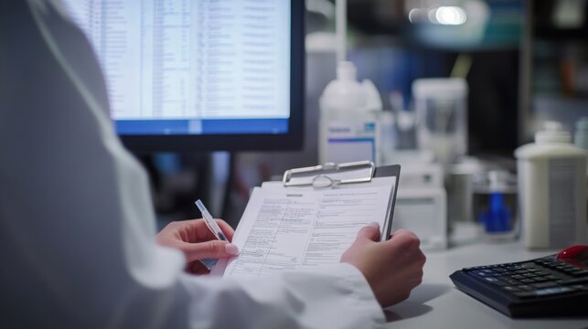 A medical coder entering diagnostic and procedure codes into the patienta??s records.