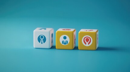 Four colorful cubes with different icons representing various stages of a hiring process or applicant selection.