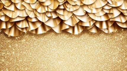 A shimmering golden backdrop featuring layered, wavy shapes at the top and a sparkling glitter effect below, perfect for festive occasions or celebratory designs.