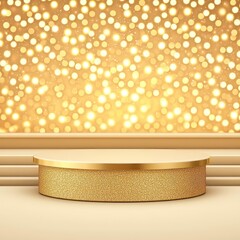 A shimmering golden stage with a sparkling backdrop, ideal for events, presentations, or performances. The design emphasizes glamour and celebration.