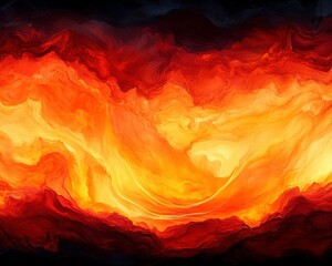 A vibrant and dynamic abstract representation of flowing lava, showcasing intense reds, oranges, and yellows, evoking a sense of heat and energy.