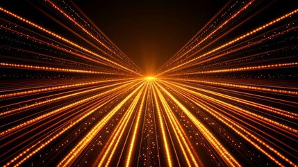 A vibrant display of orange light beams radiating outward, creating a sense of depth and energy, often used in digital art or technology themes.