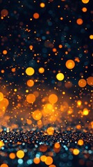 A vibrant display of shimmering orange and blue bokeh lights, creating a magical and festive atmosphere. Ideal for backgrounds or digital designs.