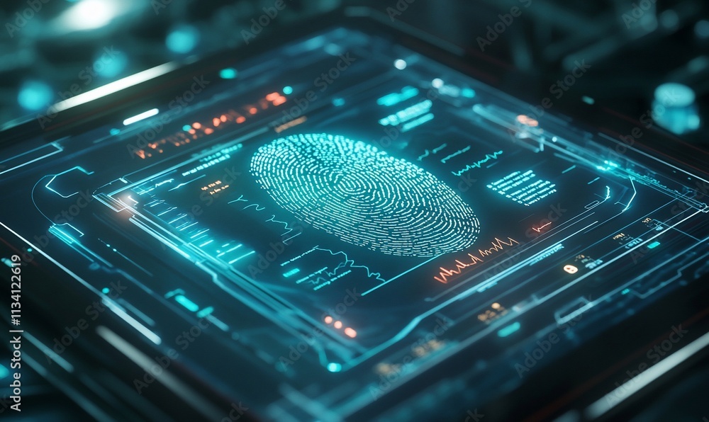 Poster Digital fingerprint analysis displayed on a futuristic interface.