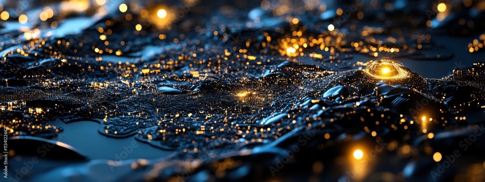 Poster abstract visualization of a luminous futuristic cityscape with gleaming lights and intricate details