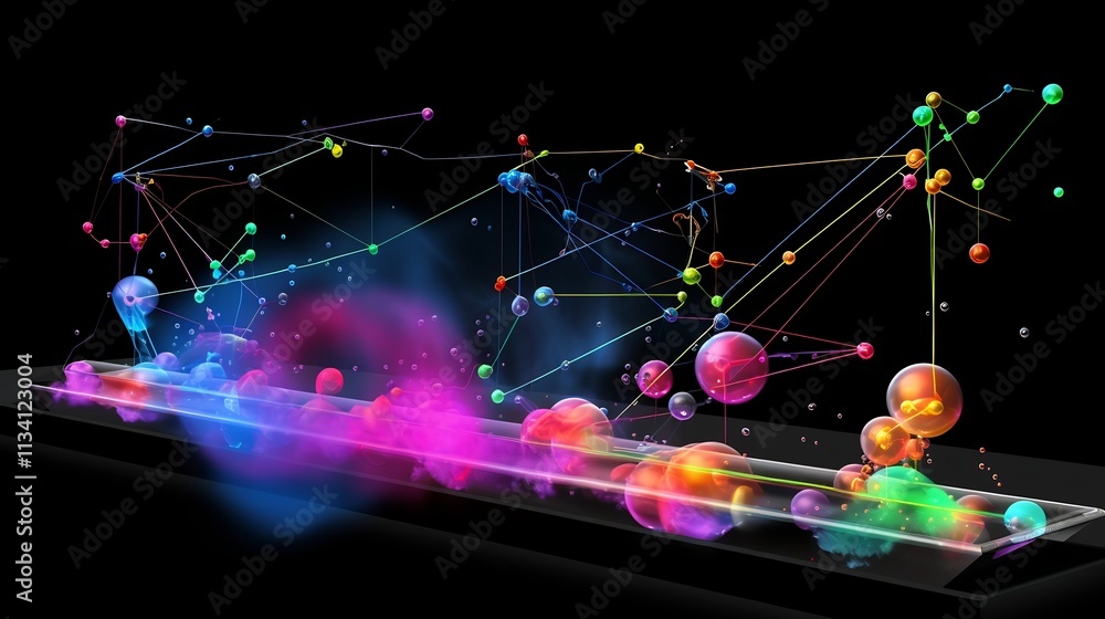 Poster dynamic 3d visualization of molecular motion and gas diffusion process abstract scientific depicting