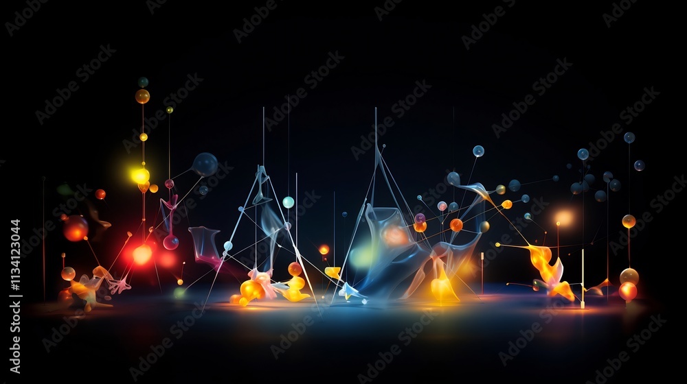 Aufkleber glowing molecular interactions in a chemical reaction visualizing the dynamic energy transfers and t