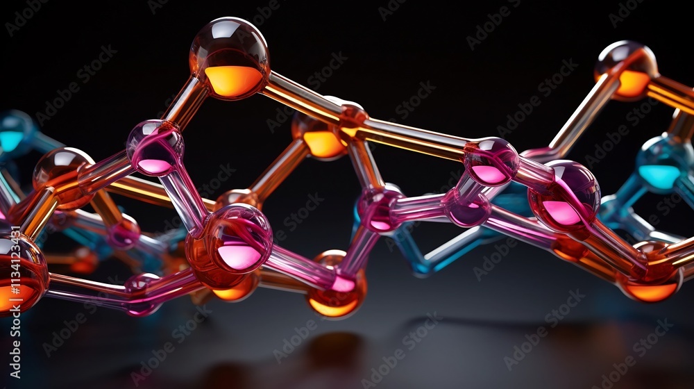 Poster transparent molecular bonds connected in a sleek minimalist hexagonal pattern design showcasing an a