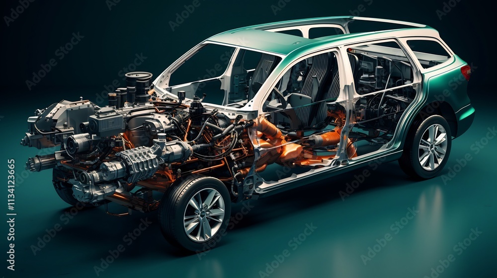 Poster advanced robotic system with articulated arms meticulously assembling a car engine showcasing the la