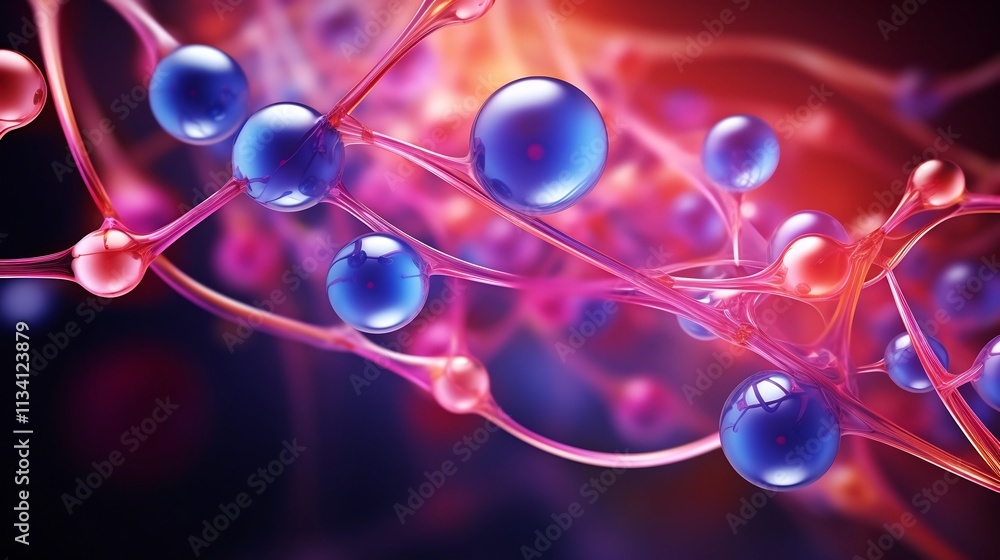Poster captivating 3d digital depicting the intricate and interconnected structures of complex organic mole