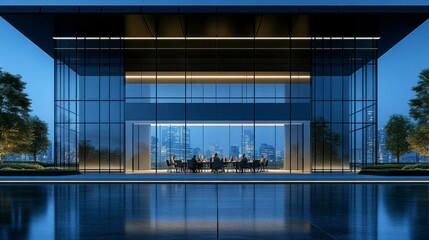 Blurred professionals meeting in an office interior with space for business brainstorming ideal for visualizing teamwork, creative business collaboration, and corporate meetings