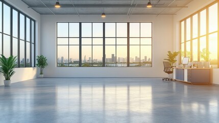 Obraz premium Abstract blur soft focus of blue-colored modern cleaning workplace interior with shining orange light ideal for design concepts highlighting cleanliness, modern design, and bright workspaces